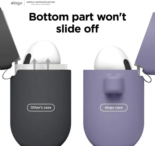Miniatura 5 de elago Funda de silicona compatible con AirPods de tercera generación, compatible con AirPods 3, mosquetón incluido, soporta carga inalámbrica