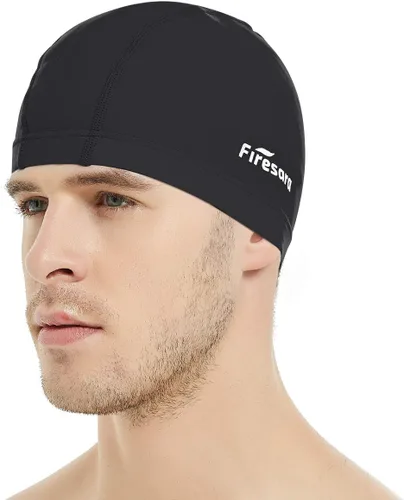 Miniatura 18 de Gorro de natación de tela Firesara, gorro de baño de alta elasticidad mantiene el cabello limpio y transpirable, se ajusta tanto al cabello largo