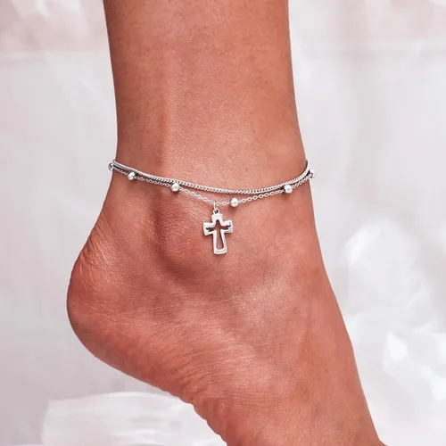 Miniatura 26 de CHIC & ARTSY Tobilleras de plata de ley S925 para mujer, pulsera de tobillo ajustable multicapa para playa, joyería de verano para mujer, de 10 a 11