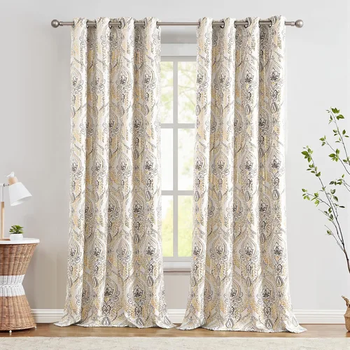 Miniatura 41 de jinchan Cortinas opacas de 90 pulgadas de largo, 2 paneles de medallón de damasco azul, cortinas de ventana para dormitorio, con ojales, aislamiento