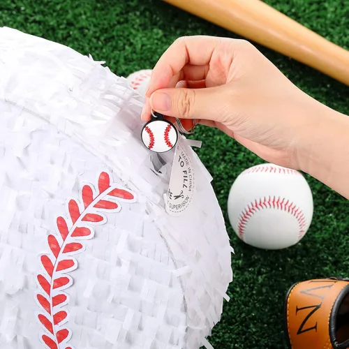 Miniatura 4 de Deekin Pequeña Piñata de Béisbol con Bastón, Venda para los Ojos y Confeti para Suministros de Decoración de Fiesta Temática Deportiva