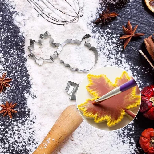 Miniatura 3 de Cortadores de galletas de Acción de Gracias, 8 piezas de hojas de otoño, juego de cortador de galletas de pavo, calabaza, hoja de arce, roble, maíz