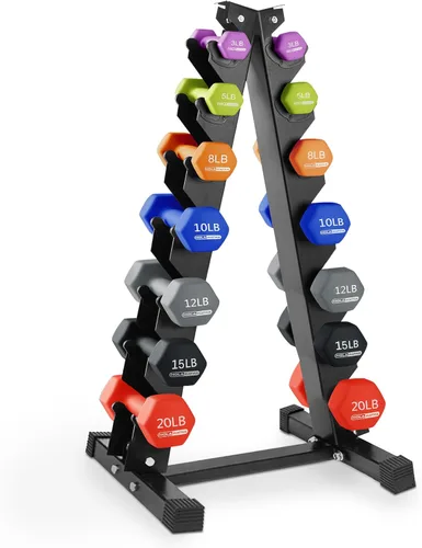 Miniatura 14 de HolaHatha Neoprene Dumbbell Weights Set w/Rack, Home Gym Equipment - Portable Weighted Exercise Dumbbells for Fitness, Training, and Lifting