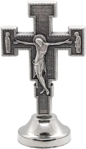 Miniatura 7 de VILLAGE GIFT IMPORTERS Mini estatua de santo Figuras clásicas cristianas y católicas Metal plateado Parte inferior adhesiva Decoración