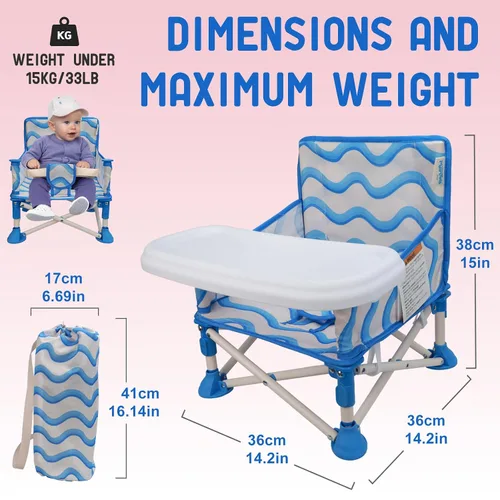 Miniatura 8 de Tiny Marvels Silla de bebé portátil 3 en 1, asiento elevador acogedor, silla de bebé con bandeja, plegable compacta, silla para niños pequeños