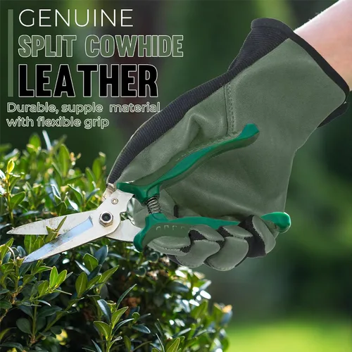 Miniatura 4 de HANDLANDY Guantes de jardinería de cuero para hombre, guantes de trabajo utilitarios para mecánicos, construcción, conductor Verde oliva (1 par)