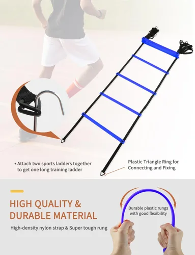 Miniatura 9 de GHB Agility Ladder,Football Training Equipment Set,4 Agility Hurdles, 20 feet12 Rungs Speed Ladder,12 Disc Cones,Resistance Parachute, Jump Rope, 5