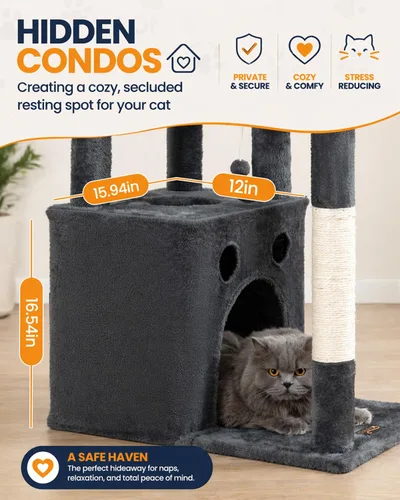 Miniatura 3 de Torre de árbol para gatos de varios niveles para gatos de interior, torre de escalada XL de 67 pulgadas de alto con 3 plataformas grandes, postes
