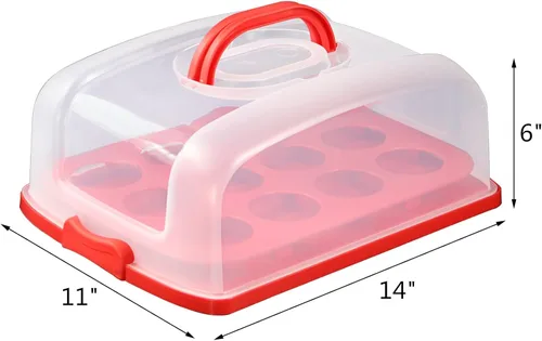 Miniatura 2 de Transportador 2en1 para magdalenas y pasteles con tapa, soporte rectangular para tartas, contenedor de almacenamiento portátil grande para guardar