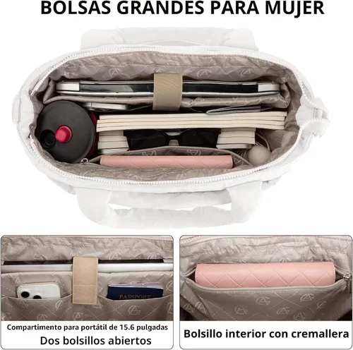 Miniatura 3 de Bolso de mano acolchado para mujer, bolso grande de enfermera, bolso de hombro con cremallera para trabajo y viajes