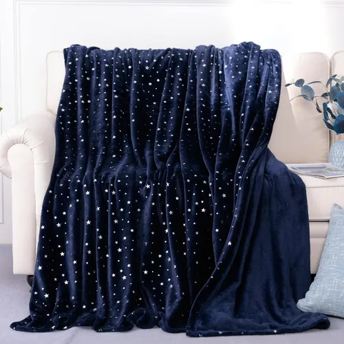 Miniatura 9 de Stellhome Manta de estrellas azul marino, cálida y ligera, de franela de forro polar, súper acogedora y cómoda para todas las estaciones