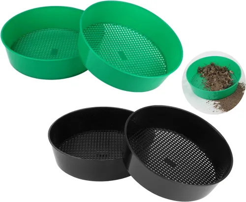 Paquete de 4 tamices de abono de tierra de jardín, tamiz de jardín de rocas, juego de sartenes de plástico para trabajos de plantas en el hogar con