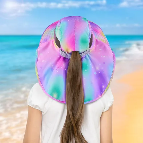 Miniatura 104 de Sombrero de sol para niños, protección UV, unicornio, verano, playa, jugar con ala ancha, solapa para el cuello para niñas y niños