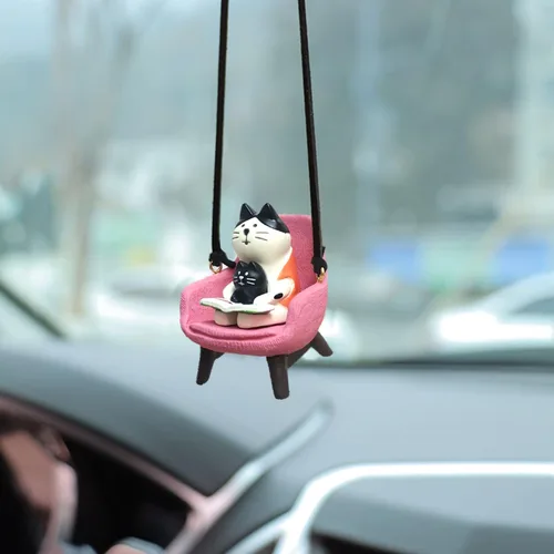 Miniatura 9 de Espejo retrovisor de oso Accesorios para colgar Lindo oso Sentado Sofá Comiendo Helado Coche Colgante Adorno Colgante Interior Espejo Retrovisor