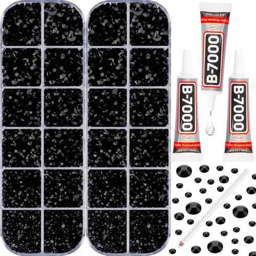 11000 piezas de diamantes de imitación con parte trasera plana de 2/3/4/5 mm en negro con pegamento para bordado, ropa, manualidades, zapatos, arte