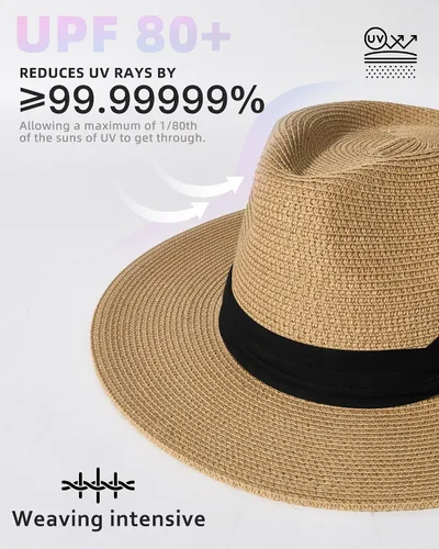 Miniatura 2 de FURTALK Womens Mens Wide Brim Straw Panama Hat Fedora Summer Beach Sun Hat UPF Straw Hat for Women
