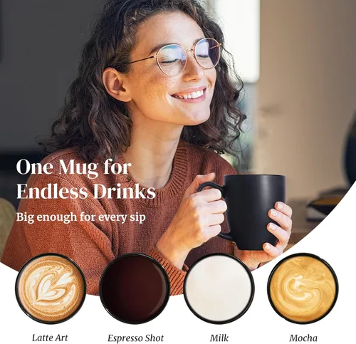 Miniatura 5 de DOWAN Tazas de café, juego de 6 tazas de café negras, tazas de café de cerámica de 16 onzas con asas grandes para hombres y mujeres, taza grande