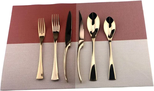 Miniatura 8 de Juego de cubiertos de acero inoxidable pulido de oro rosa, cuchillo de carne, tenedor, tenedor de ensalada, cuchara de postre, 24 piezas, servicio