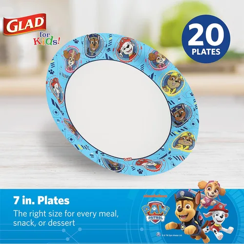 Miniatura 2 de Glad Platos de papel desechables de Paw Patrol para niños, platos infantiles resistentes a prueba de remojo para microondas, para fiestas