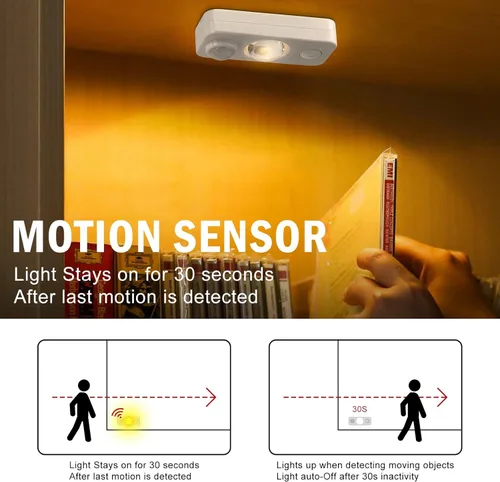 Miniatura 2 de Luces LED Puck con Sensor de Movimiento, Iluminación Inalámbrica Recargable para Debajo del Gabinete, Luz Nocturna Regulable, Luces Debajo