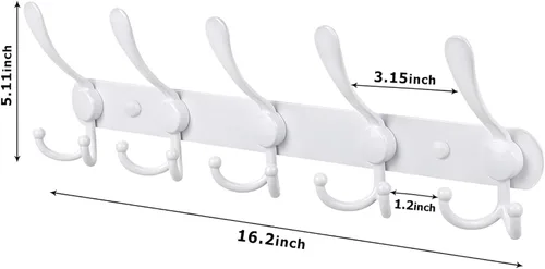 Miniatura 3 de Perchero montado en la pared, 2 paquetes de 15 ganchos de acero inoxidable para abrigo, sombrero, toalla, bolso, batas, entrada, baño, armario