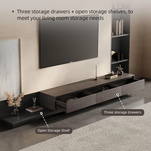 Miniatura 6 de Soporte de TV extensible moderno Mid-Century con 3 cajones, centro de entretenimiento ajustable para sala de estar y dormitorio (79 a 130 pulgadas)