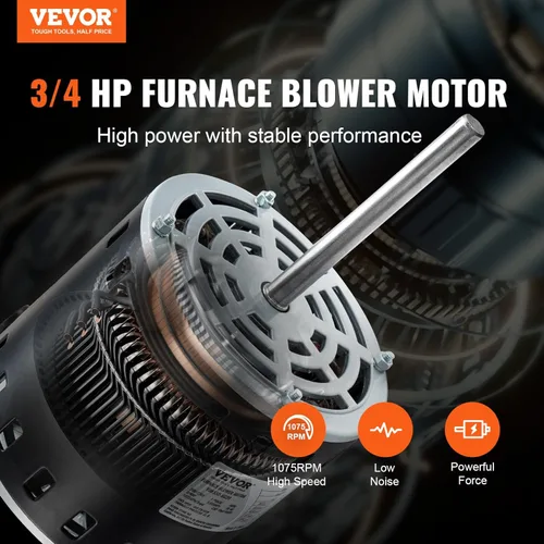 Miniatura 2 de VEVOR Motor de soplador de horno de 3/4 HP, 208/230V 3.85 amperios, 1075 RPM 5 velocidades, rotación CW/CCW, bastidor 48 longitud del eje 4.8