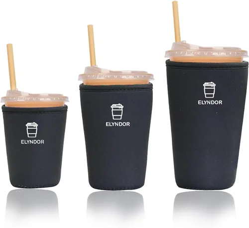 Miniatura 45 de Funda aislante reutilizable para taza de café helado, paquete de 3 fundas de neopreno para bebidas frías y calientes, soporte para bebidas para café