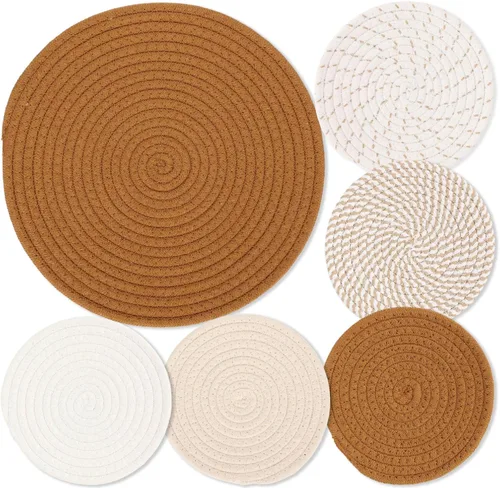 Billbotk Salvamanteles para ollas y sartenes calientes, 6 remaches bohemios para platos calientes, soportes para ollas para cocina, almohadillas