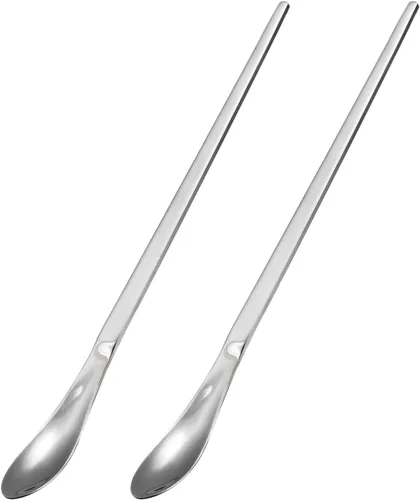 Miniatura 13 de uxcell Juego de 2 cucharas de mango largo, cucharas de acero inoxidable de 10 pulgadas, cucharas de café para mezclar, bebidas, café (azul dorado)