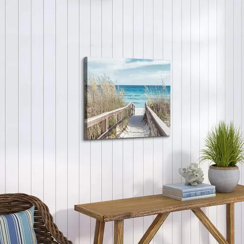 Miniatura 5 de TAR TAR STUDIO Arte de Playa Paisaje Marino Arte de Pared: Pintura Costera Imagen de Sendero con Valla Impresión en Lienzo Envuelto para Sala
