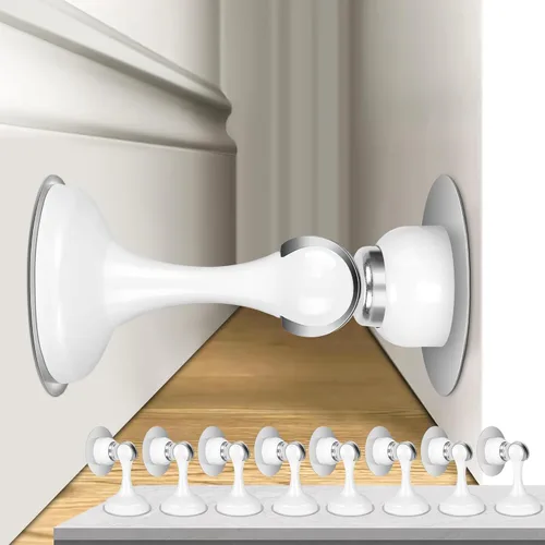 Miniatura 18 de Topes magnéticos para puerta, paquete de 4, topes de puerta de acero inoxidable para montaje en pared y piso, soporte de puerta mantiene la puerta