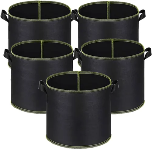 Niurui Paquete de 5 bolsas de cultivo de 5 galones, 10.58 oz de tela no tejida gruesa para plantas con asas, para entrenamiento de plantas de bajo