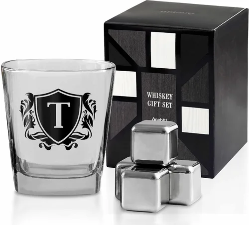 Miniatura 20 de Regalos de whisky para hombres, vaso de whisky con inicial personalizada con piedras de whisky para papá, novio, mejores amigos, compañeros