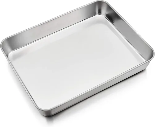 Miniatura 9 de P&P CHEF Sartén para lasaña de 9.3 pulgadas, bandeja de acero inoxidable para hornear, bandeja rectangular para brownie para hornear lasaña/carnes