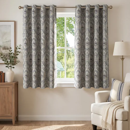 Miniatura 28 de jinchan Cortinas opacas de 72 pulgadas de largo, 2 paneles de medallón de damasco azul, cortinas de ventana para dormitorio, con ojales, aislamiento