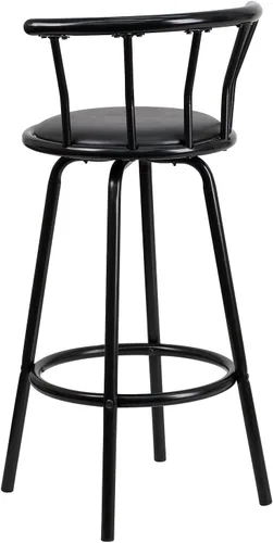 Miniatura 8 de Flash Furniture Taburete de bar Charla Crown Back de metal negro con asiento giratorio de vinilo negro