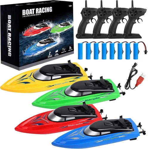 Miniatura 2 de Lumiparty Paquete de 4 botes a control remoto, barcos de control remoto para niños y adultos, barco de control remoto de alta velocidad de 6.2 mi/H