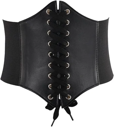 Negro elástico mujeres atado Waspie corsé cintura cinturón PU cuero adelgazamiento cuerpo cintura superior bajo busto Cinch vestido Faja cordón