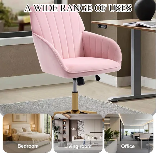 Miniatura 9 de Silla de escritorio de oficina en casa, silla de tocador, moderna silla con respaldo bajo ajustable de terciopelo, silla de oficina tapizada