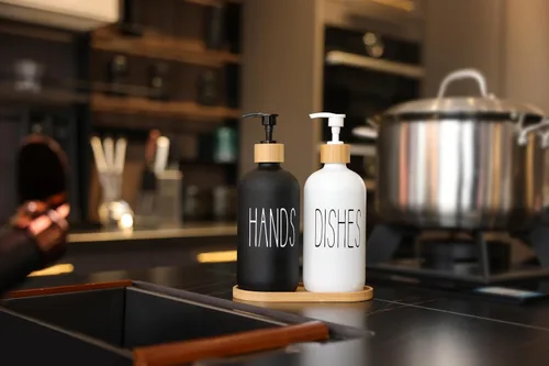 Miniatura 7 de El juego de dispensador de jabón de vidrio contiene jabón de manos y dispensador de jabón para platos, adecuado para decoración de baño y cocina