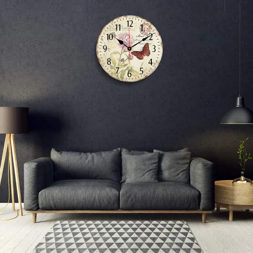 Miniatura 7 de Reloj de pared silencioso de 14 pulgadas sin tictac, relojes de pared con números arábigos grandes, reloj redondo de madera con patrón de mariposa