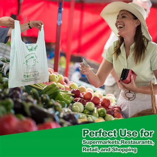 Miniatura 6 de (Grande) Bolsas de compras compostables certificadas por OrangeBio para el hogar, 200 unidades, 12 x 6 x 20 pulgadas (extragruesas), capacidad