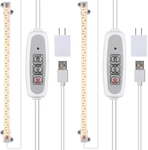 RWNTAO Lámpara de cultivo de una tira de 2 unidades, tiras de luz LED de espectro completo para plantas de interior con temporizador de encendido y