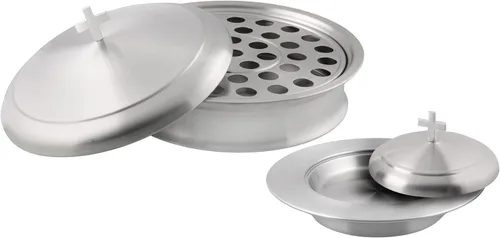 Miniatura 10 de Communion Ware - Bandeja para servir vino santo con tapa y un plato de pan apilable con tapa, acero inoxidable (latón/dorado)