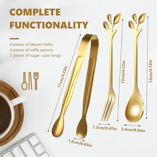 Miniatura 2 de Sieral 10 cucharas de café de hojas, mini pinzas para servir y tenedores de aperitivo, pinzas de acero inoxidable, cucharas de postre, tenedores