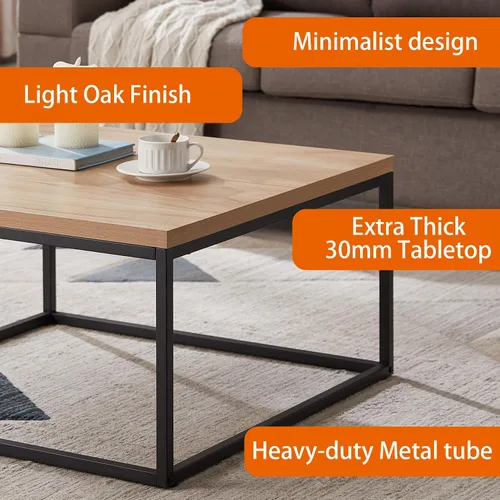 Miniatura 4 de CENSI - Mesa de centro cuadrada de roble natural de 30 pulgadas Extra Thick 1.2" Honey-comb Wood Top, Minimalist Modern Industrial, Cocktail
