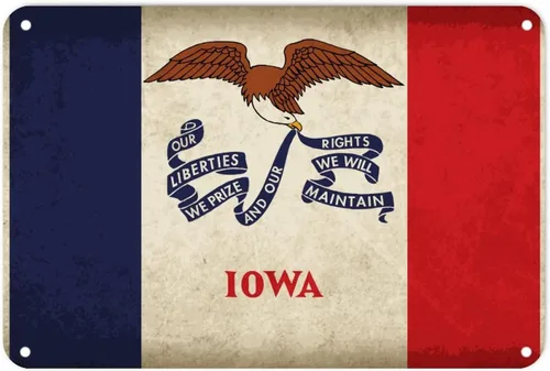 Letrero de metal con la bandera de Iowa, recuerdo de la ciudad del país, decoración patriótica de pared del estado de Iowa, decoración de pared del