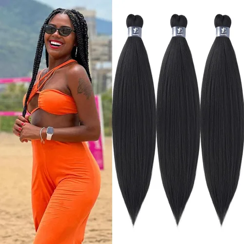 Miniatura 66 de pelo trenzado preestirado marrón, pelo trenzado Kanekalo, pelo trenzado preestirado de 26 pulgadas, 6 paquetes plegados, textura Yaki, extensiones