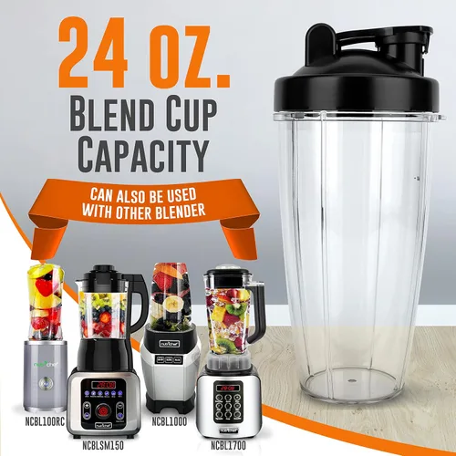Miniatura 7 de NutriChef Vaso de mezcla grande de 24 onzas – Piezas de repuesto Contenedor de mezcla Tritan transparente con tapa para sorber y sellar, funciona